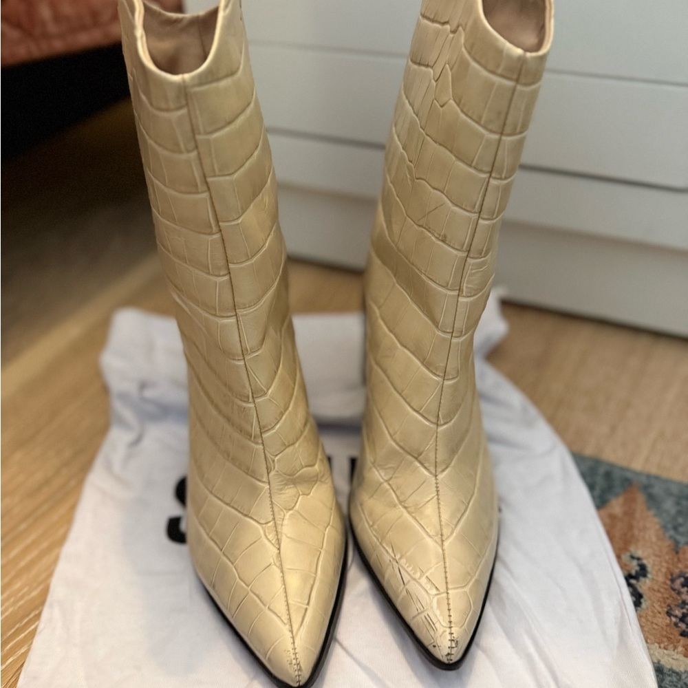 Schutz Vonna Cream Croc-Embossed Heeled Boots 8.5 - Picture 13 of 14